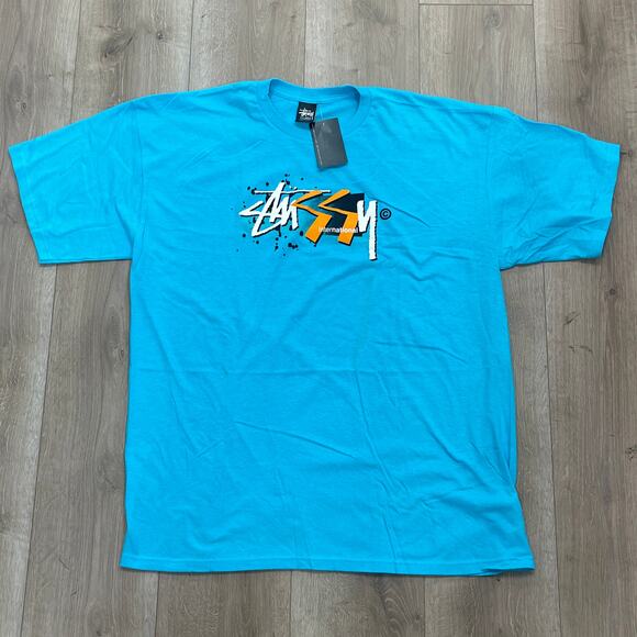 Stussy Geo Tag Abstract Art Blue Tee T Shirt Size XXL 2XL Streetwear - Picture 1 of 3